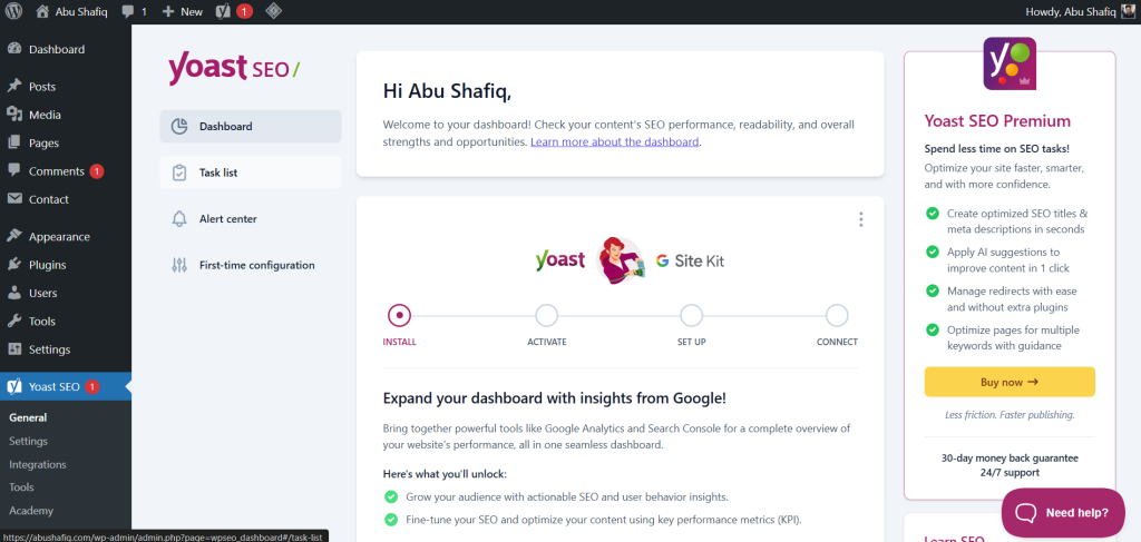 Yoast SEO plugin setup page