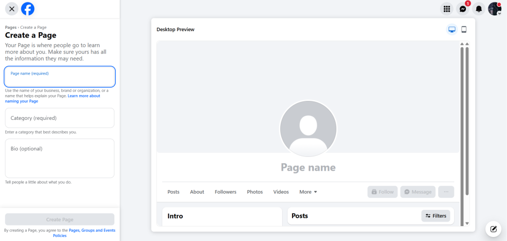 Facebook Page Creation