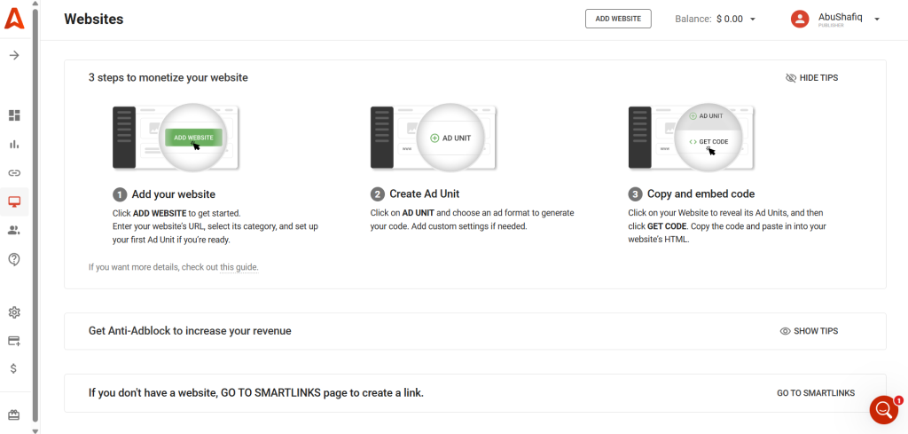Adsterra dashboard