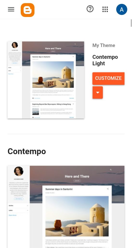 Blogger Theme সেকশন — বিভিন্ন থিম অপশন