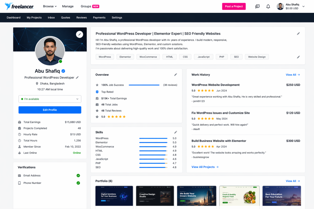 freelancer.com এ প্রোফাইল তৈরি করুন
