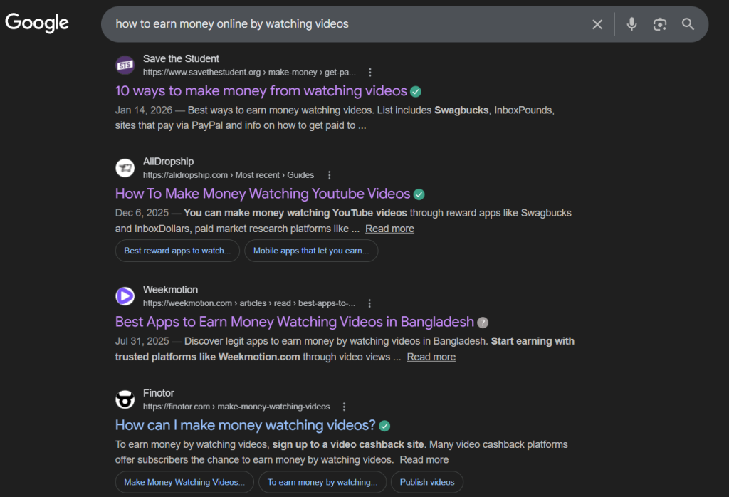 How to earn money online by watching videos - এর গুগল সার্চ রেজাল্ট
