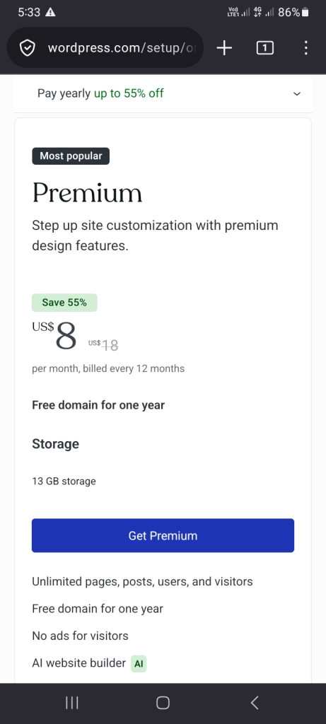 WordPress.com premium plan